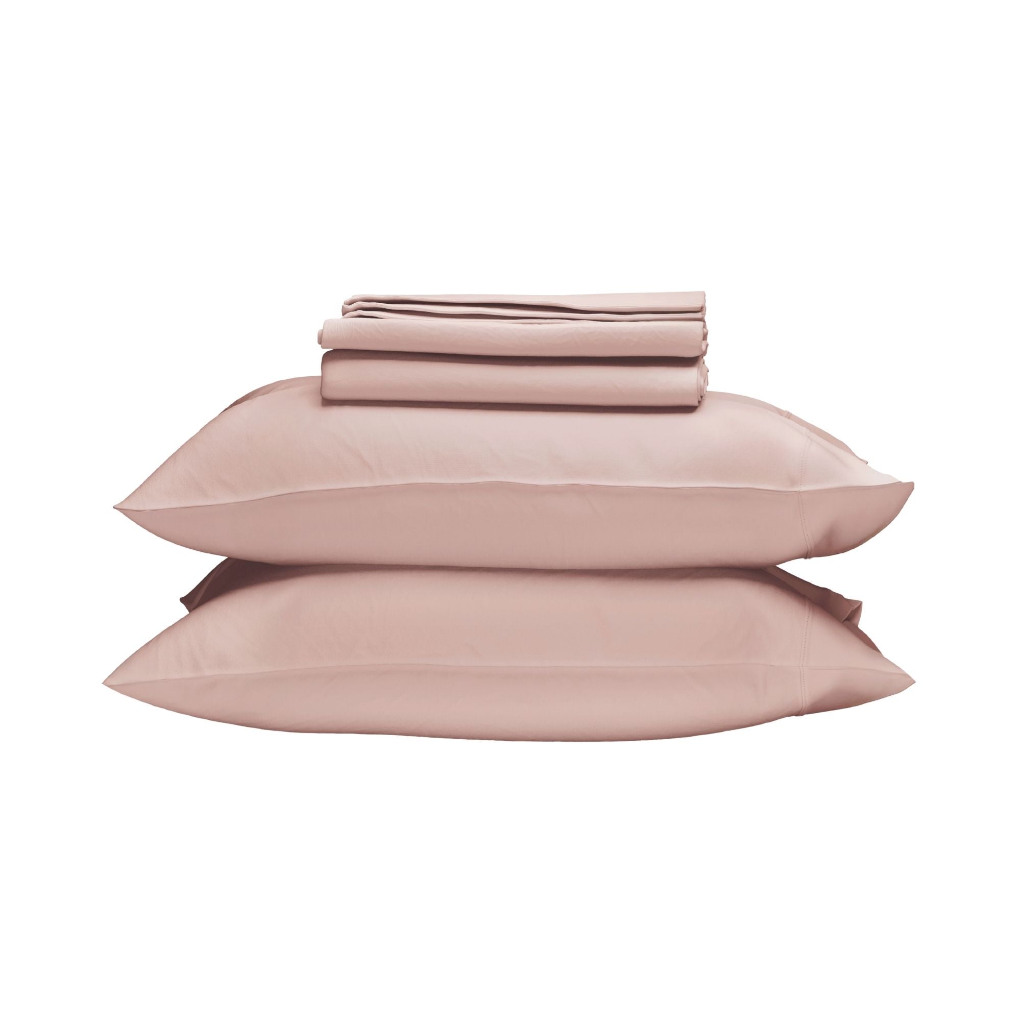 Set of pink bedding folded on a white background #color_petal