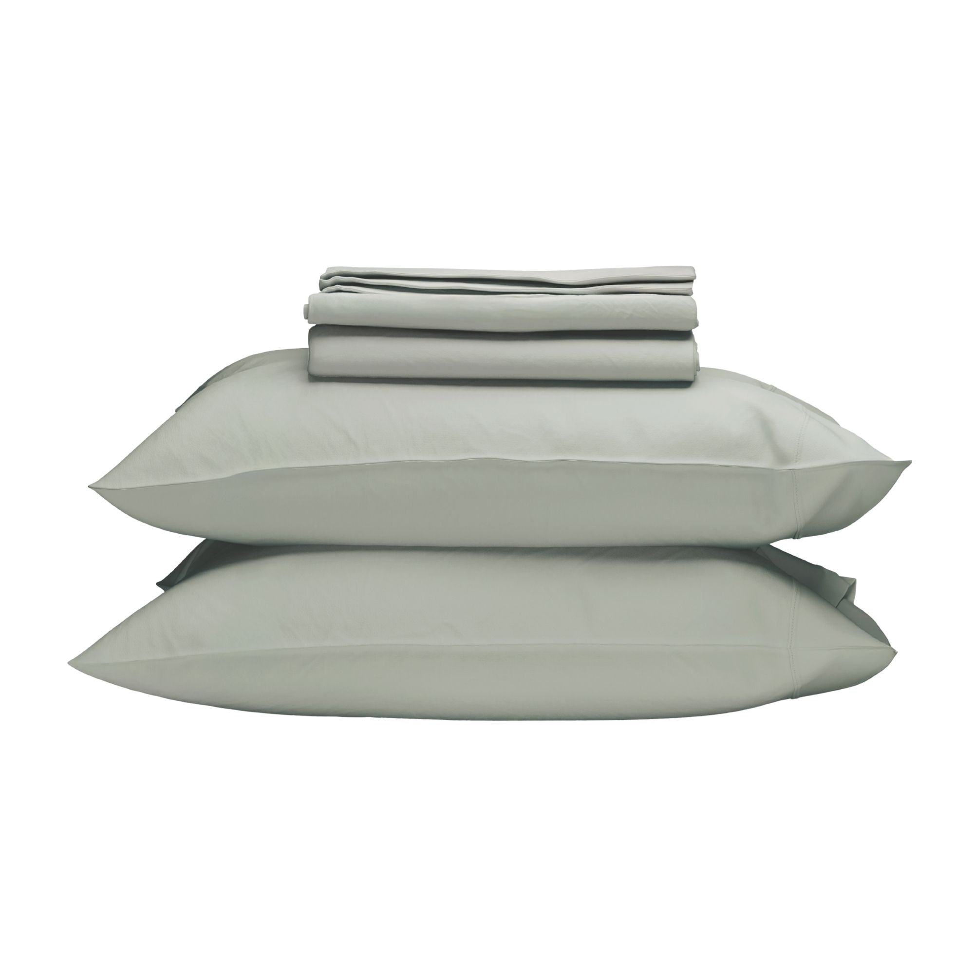 Set of light gray bedding folded on a white background #color_sage