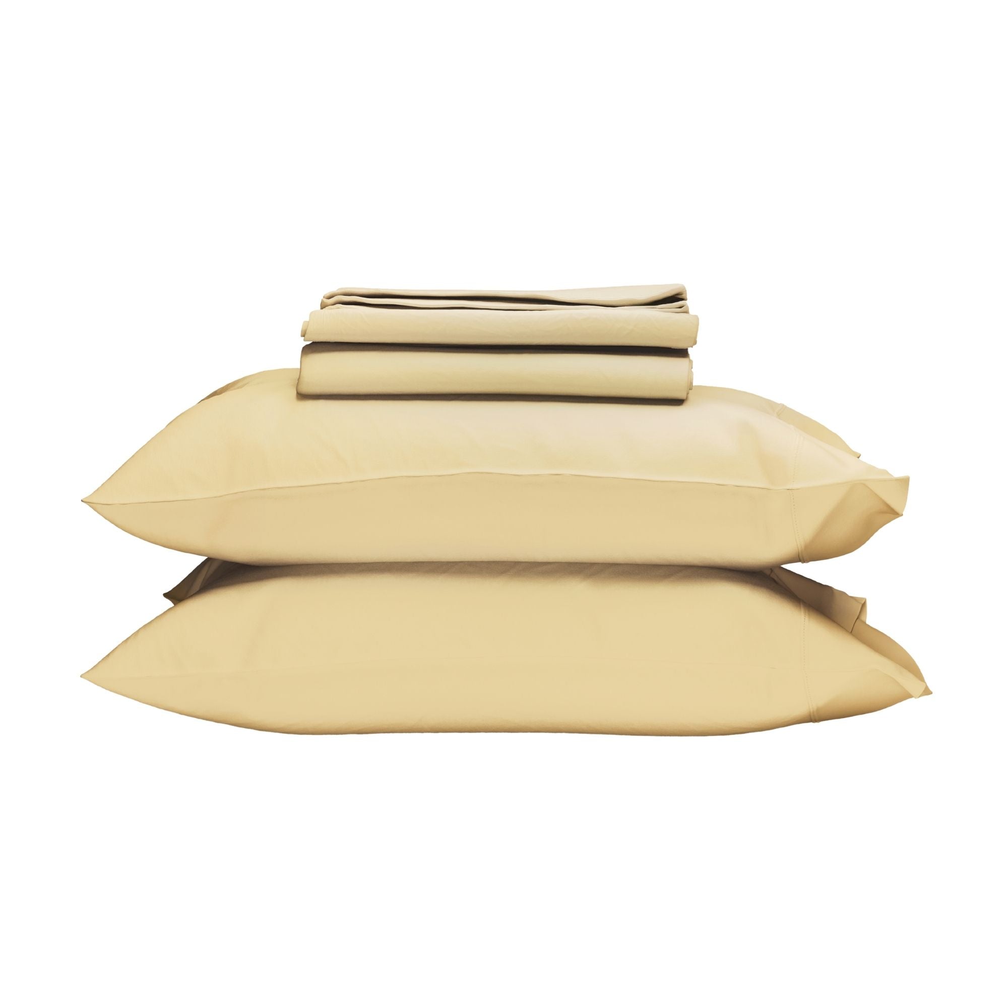 Yellow bed sheets and pillowcases set on a white background #color_sunny
