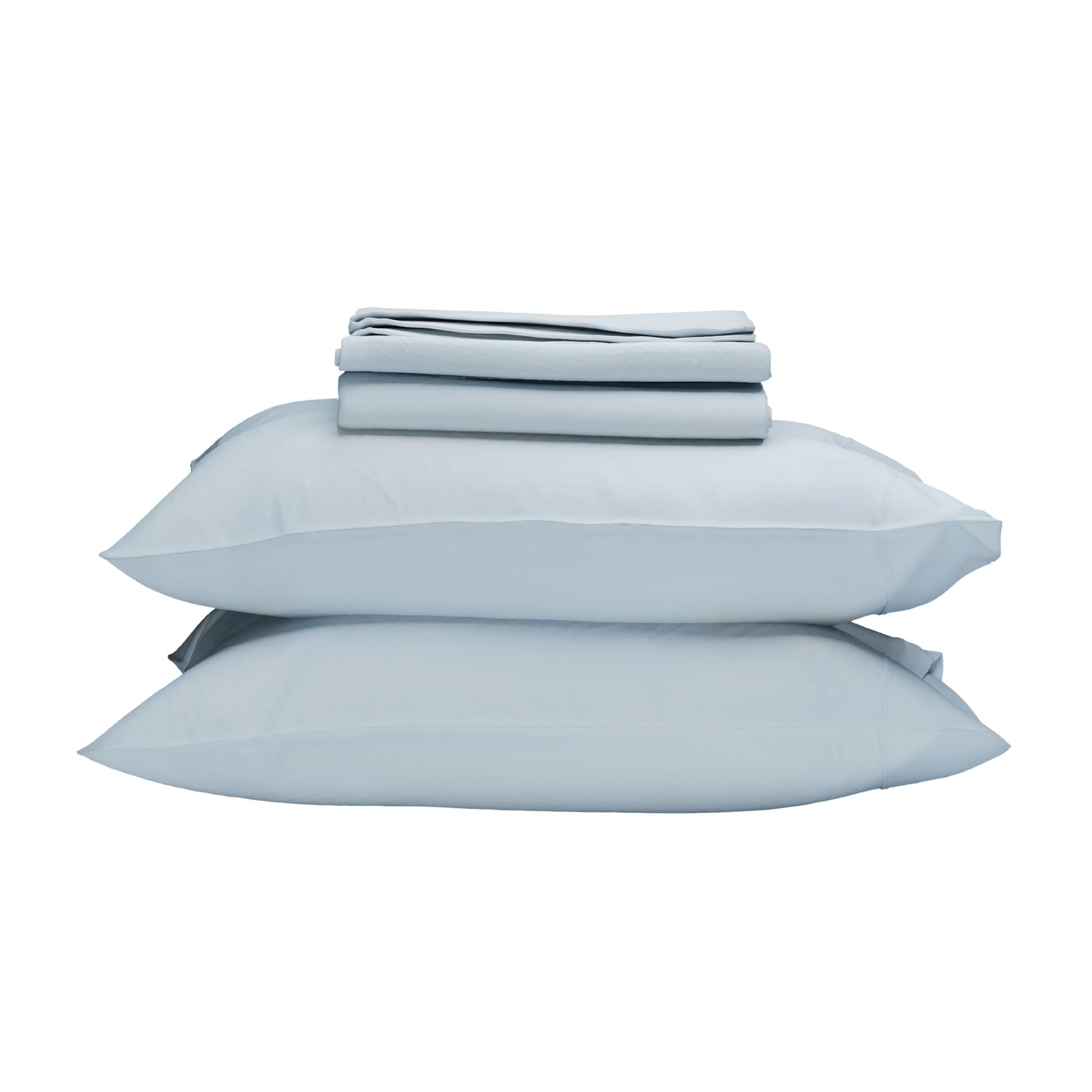 Light blue bed sheets and pillowcases set on a white background #color_washed cornflower
