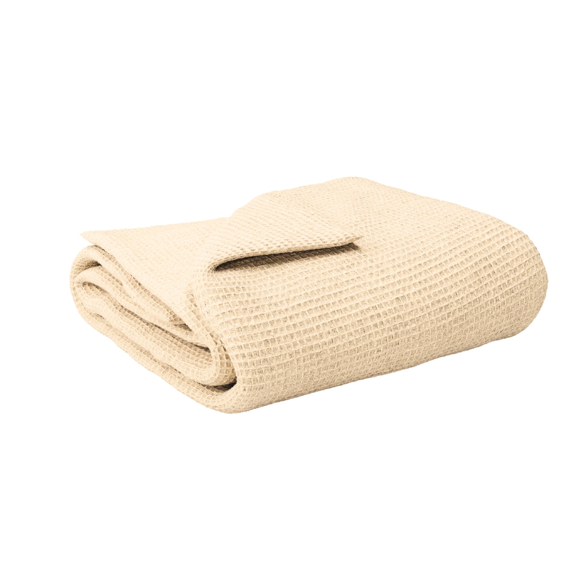 A folded waffle-weave blanket on a solid white background. #color_buttercream