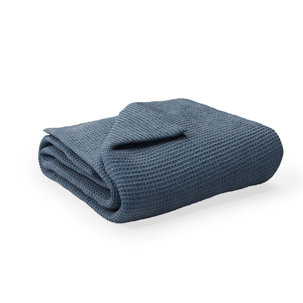 Folded waffle blanket on a white background #color_mineral blue