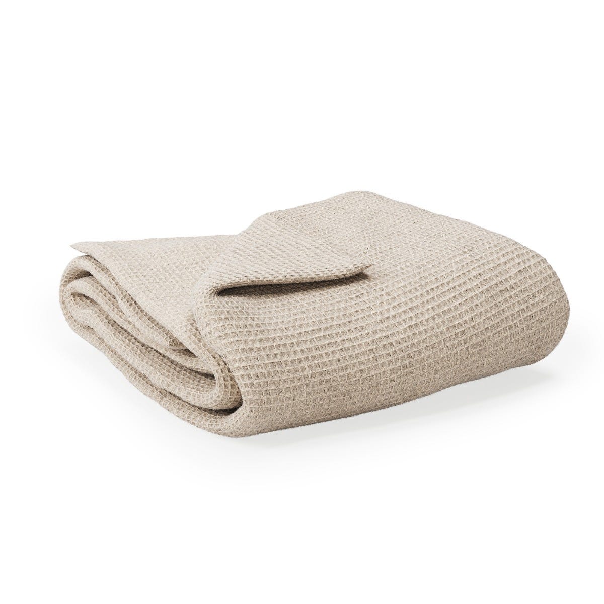 Folded waffle blanket on a white background #color_sand