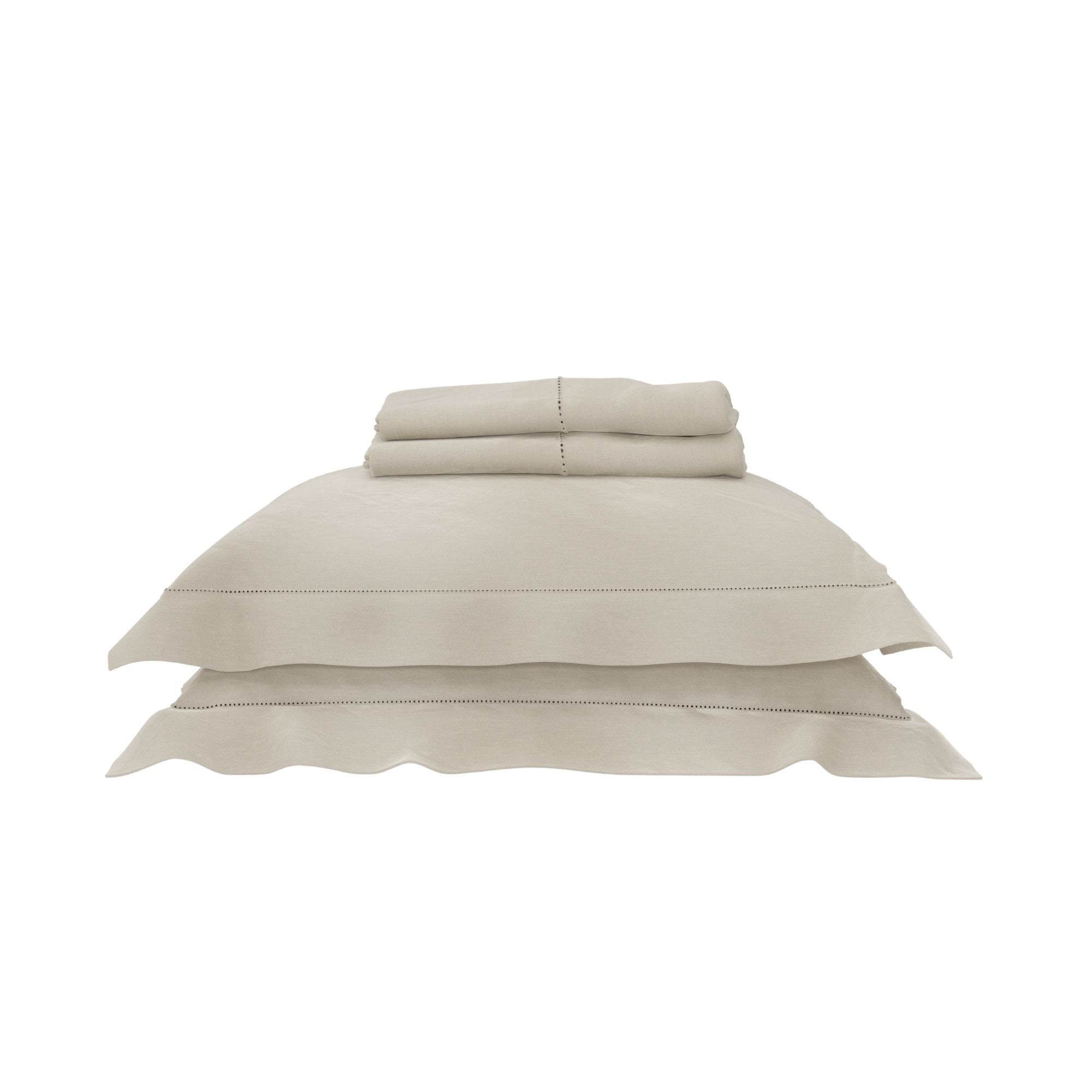 Supima sateen duvet cover sitting on top of two pillow shams #color_undyed