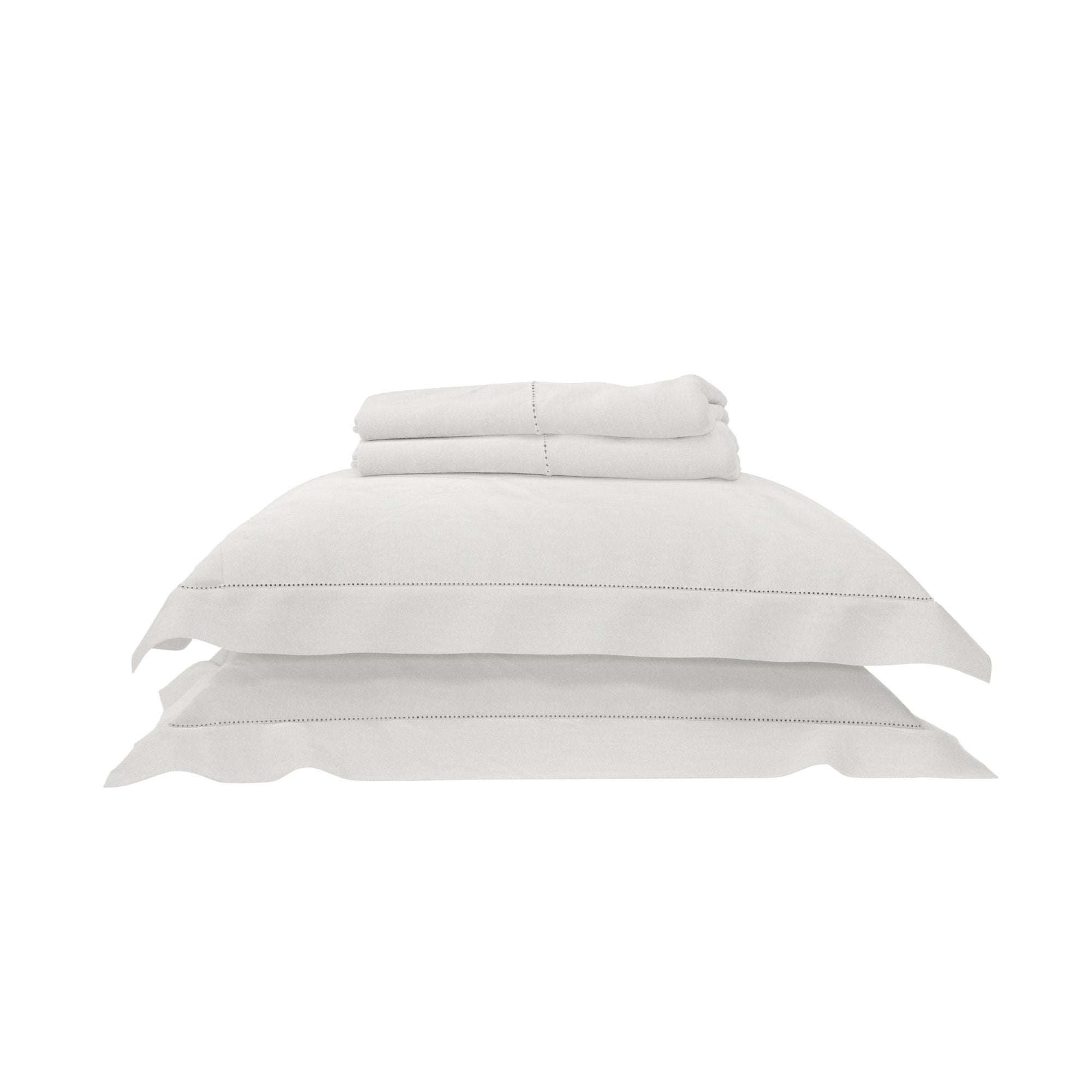Supima sateen duvet cover sitting on top of two pillow shams #color_arctic snow