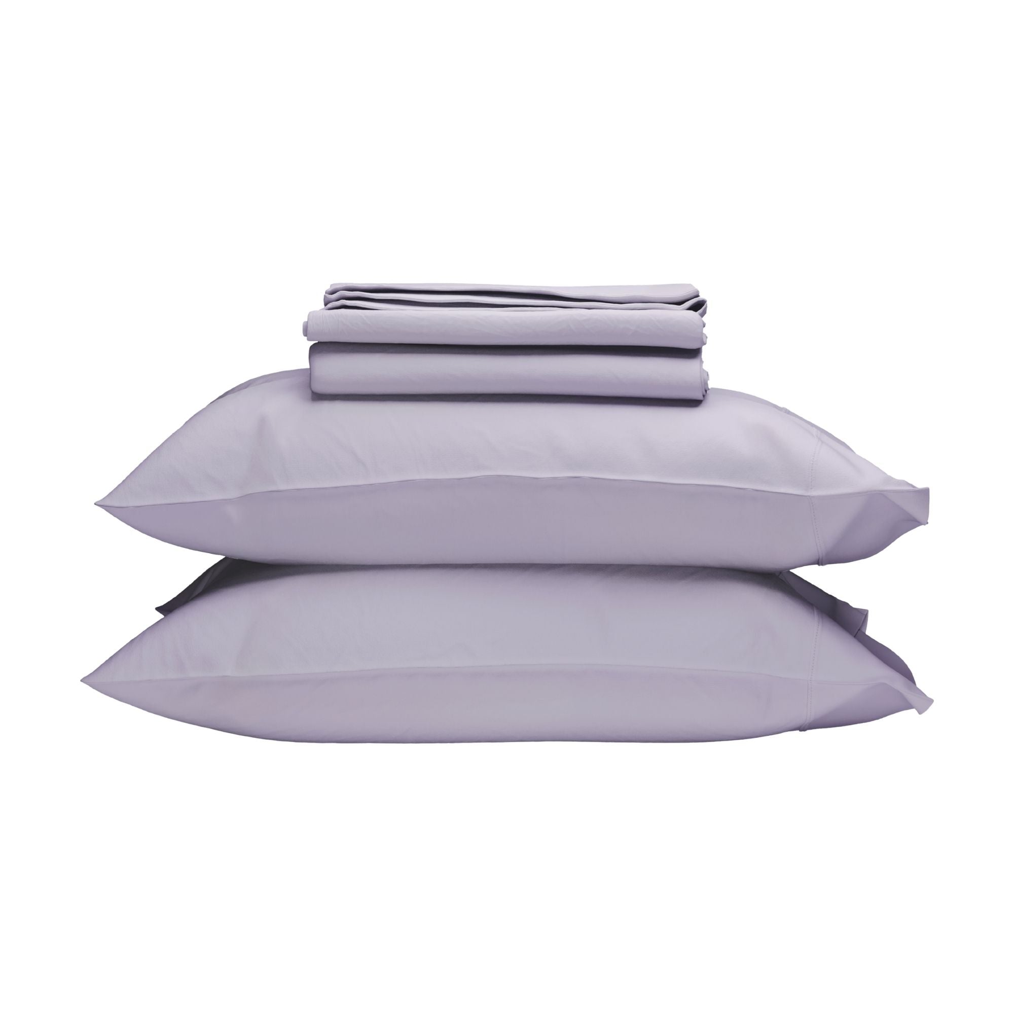 Stack of lavender-colored bedding on a white background #color_wild bergamot
