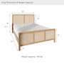 Bed with dimensions and weight capacity displayed on a white background #size_King