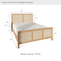 Wooden bed frame with dimensions and weight capacity on a white background #size_Queen