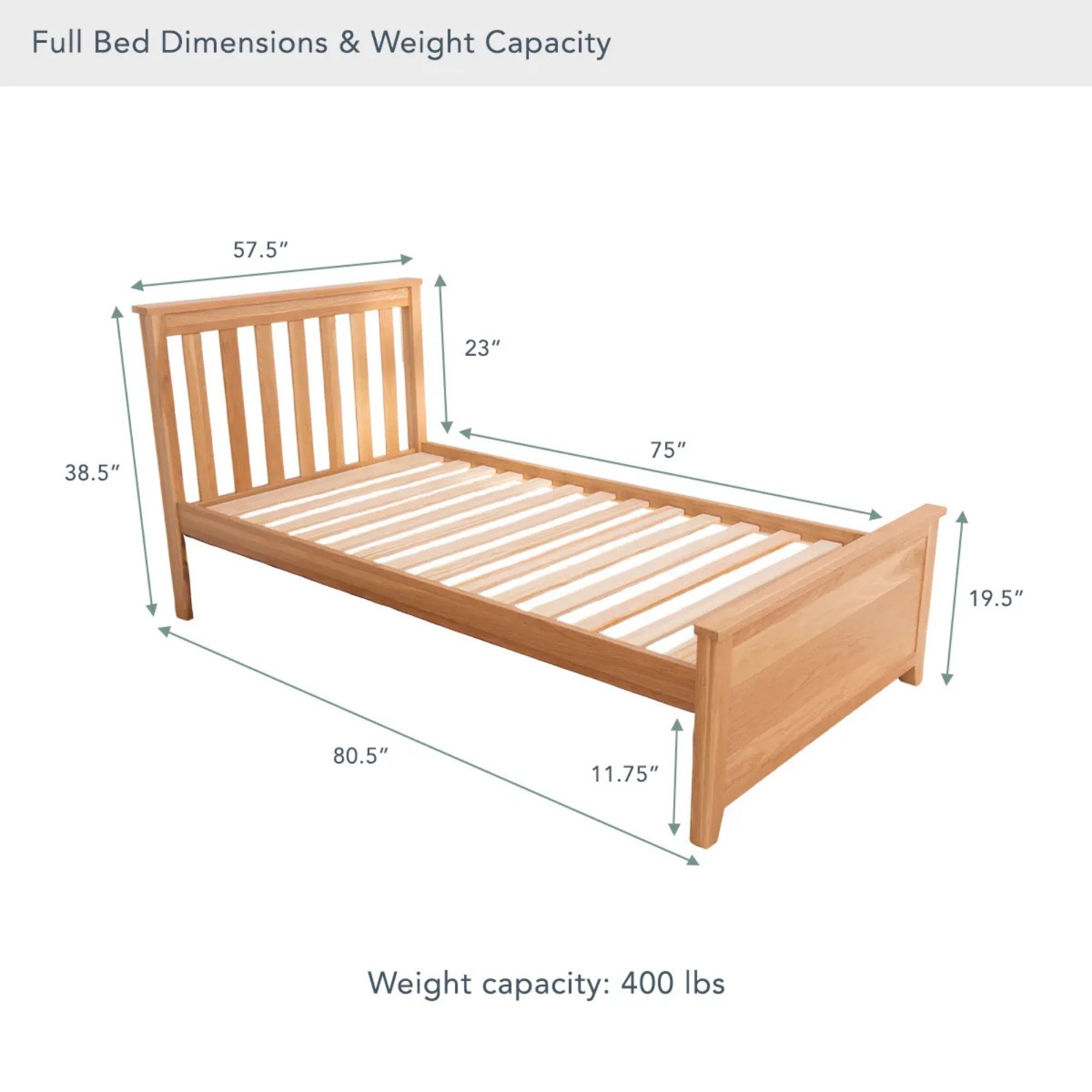 Wooden bed frame with dimensions labeled on a white background #size_Full Platform
