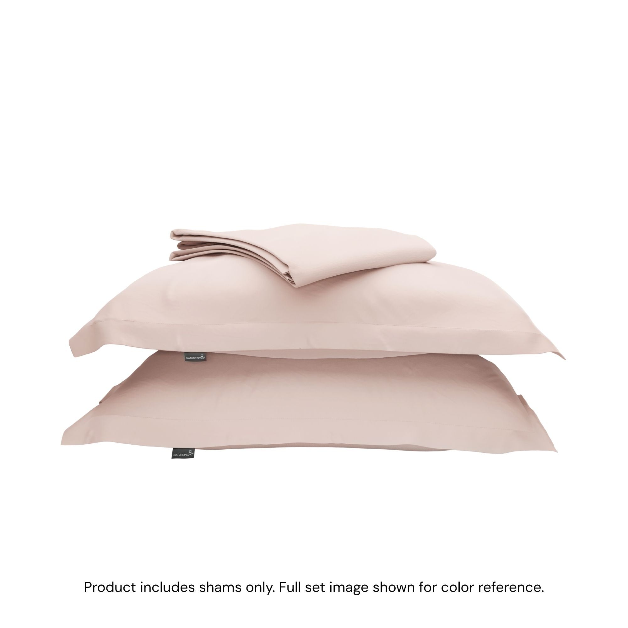 A duvet cover folded on top of two pillow shams #color_petal