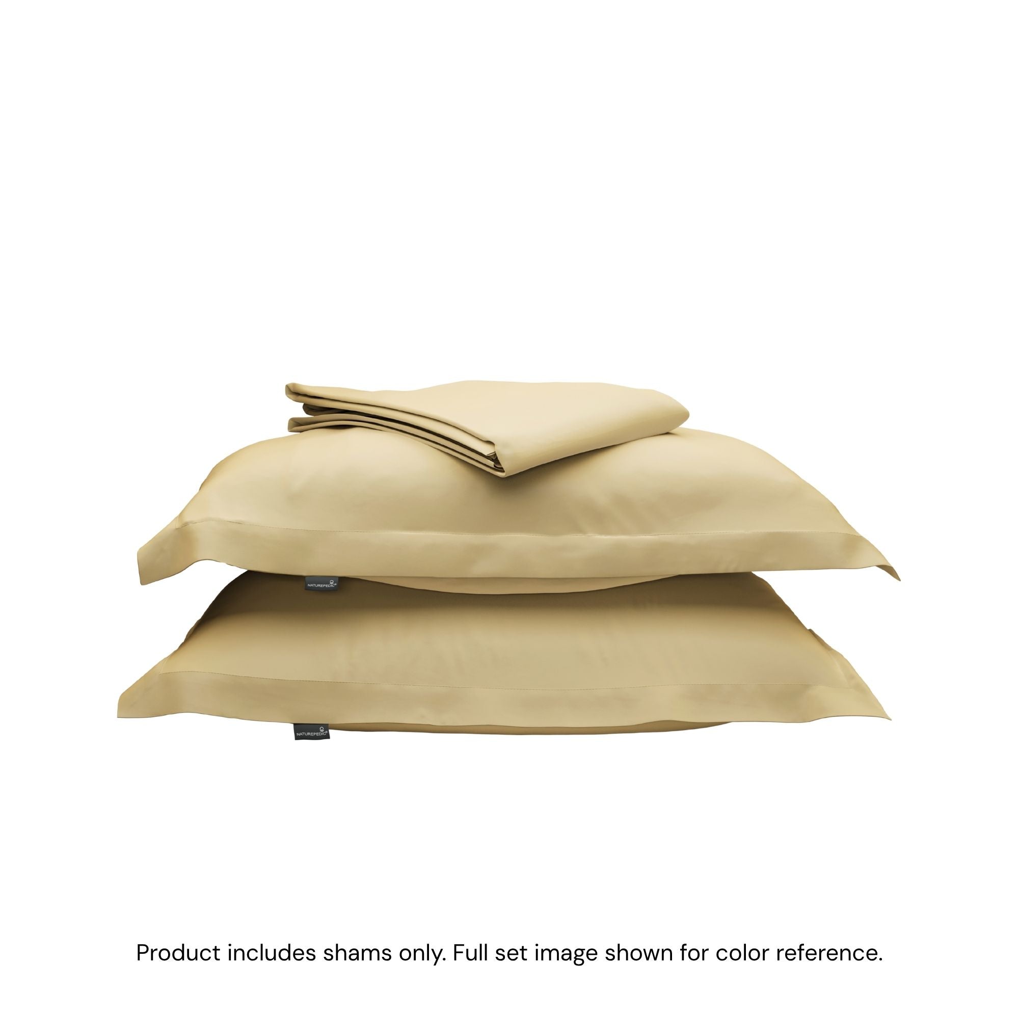 A folded duvet cover on top of two pillow shams. #color_sunny
