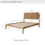Wooden bed frame with dimensions and weight capacity on a white background #size_king