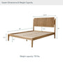Wooden bed frame with dimensions and weight capacity on a white background #size_queen