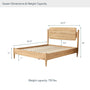 Wooden bed frame with dimensions and weight capacity on a white background #size_queen